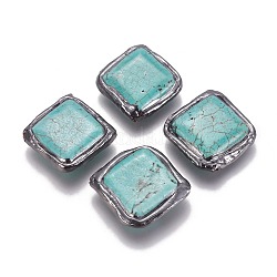 Synthetic Turquoise Beads, with Brass Findings, Rhombus, Dyed, Gunmetal, 27~31x27~28x7mm, Hole: 1mm