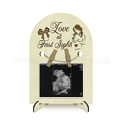 Arch Shape Wood Announcement Picture Frame Stand, for First Time Moms Baby Sonogram Frames, Human, 180x125x4mm, Hole: 10mm