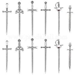SUNNYCLUE 1 Box 24Pcs Tibetan Style Sword Charms Knife Charm Medieval Antique Swords Bookmarks Miniature Weapon Alloy Charms for Jewelry Making Charm Fencing Bookmark Necklace Earrings DIY Dollhouse