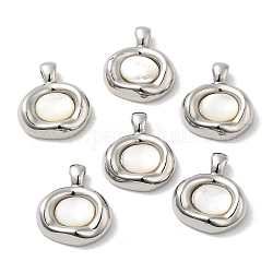 Brass Pave Shell Pendants, Oval Charms, Real Platinum Plated, 21x19x6mm, Hole: 4.5x3mm