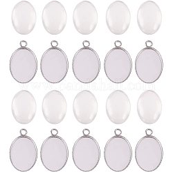 PandaHall Elite 20pcs Bezel Pendant Blanks Settings with 20pcs Oval Pendant Trays Bezel Blanks and 20pcs Glass Cabochons Clear Dome for Photo Jewelry Making, 18x13mm
