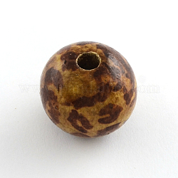 Printed Wood Beads, Round, Saddle Brown, 25x22mm, Hole: 5mm