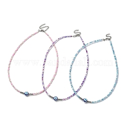 Ensemble de colliers en alliage émaillé mauvais œil et perles de graines, 3 pièce, 3 couleurs, couleur mixte, 17.91~18.11 pouce (45.5~46 cm), 1 pc / couleur
