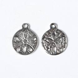 Tibetan Style Alloy Pendants, Sand Dollar, Cadmium Free & Lead Free, Antique Silver, 19x15x2mm, Hole: 2mm