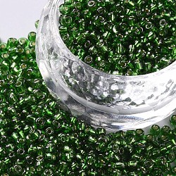 12/0 perline di vetro, foro tondo argento rivestito, tondo, verde lime, 2mm, Foro: 1 mm, circa 30000 perline / pound