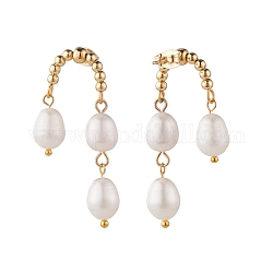 Aretes colgantes en forma de U con cuentas de perlas naturales para mujer, dorado, 44x19mm, pin: 0.8 mm
