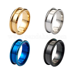 4pcs 4 colores ajustes de anillo de dedo acanalado de acero inoxidable, núcleo de anillo en blanco, para hacer joyas con anillos, color mezclado, tamaño de 9, 1pc / color