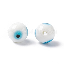 Hechos a mano de los abalorios del lampwork del ojo malvado, redondo, blanco, 12~12.5mm, agujero: 1.6 mm