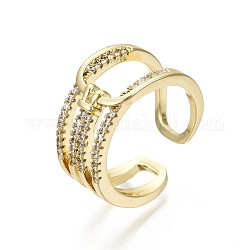 Brass Micro Pave Clear Cubic Zirconia Cuff Rings, Open Rings, Nickel Free, Real 16K Gold Plated, Inner Diameter: 17mm