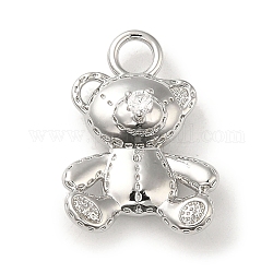 Brass Micro Pave Cubic Zirconia Pendants, Bear, Real Platinum Plated, 21x15x6.5mm, Hole: 3mm