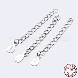 925 Sterling Silver End with Extender Chains and Teardrop Charms, with S925 Stamp, Silver, 48mm, Hole: 1.5mm