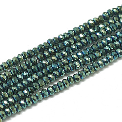 Galvanisieren Glasperlen, facettiert, Rondell, blaugrün, 2.5x1.5 mm, Bohrung: 0.8 mm, ca. 160~165 Stk. / Strang, 13.78 Zoll ~ 14.17 Zoll (35~36 cm)
