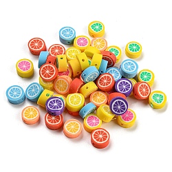 Handgefertigte Polymertonperle, Zitrone, Mischfarbe, 9~10x4~5 mm, Bohrung: 1.6 mm