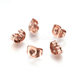 304 гайка из нержавеющей стали, спинки фрикционных серег для сережек-гвоздиков, розовое золото , 4.5x6x3 мм, отверстие : 0.7 мм