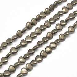 Heart Natural Pyrite Beads Strands, 8x8x4mm, Hole: 1mm, about 54pcs/strand, 15.7inch