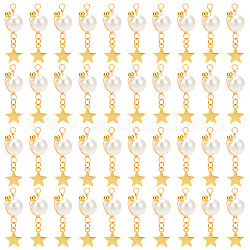 Pendenti in acrilico di perle imitate avvolti in filo metallico pandahall elite, con filo di rame e ciondolo in lega, stella, oro, 35mm, Foro: 3 mm, 50pcs/scatola