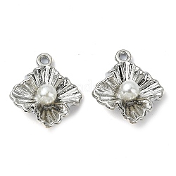 Crémaillère pendentifs en alliage placage, avec perles d'imitation abs, sans nickel, charme de losange, platine, 19x16x6mm, Trou: 1.4mm