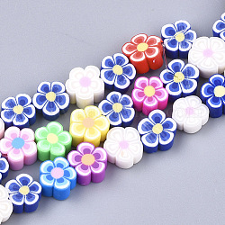 Handgemachte Fimo-Perlen Stränge, Blume, Mischfarbe, 9.5~10.5x9.5~10.5x3.5~5 mm, Bohrung: 1 mm, ca. 39 Stk. / Strang, 14.9 Zoll