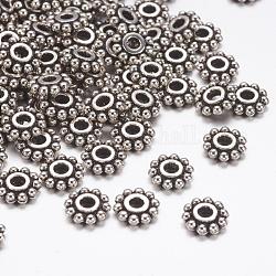 Gear Tibetan Style Alloy Spacer Beads, Lead Free & Cadmium Free & Nickel Free, Flower, Antique Silver, 6.5mm, Hole: 2mm