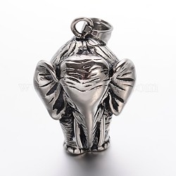 304 acciaio pendenti elefante in acciaio, argento antico, 38x26.5~27x23mm, Foro: 6x8 mm
