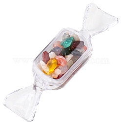 Chip de piedra mezclada natural cruda en decoraciones de exhibición de caja de dulces de plástico, adorno de piedra de energía reiki, 80mm