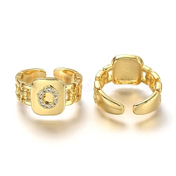 Латунные кольца из манжеты с прозрачным цирконием, открытые кольца, долговечный, прямоугольные, золотые, letter.o, размер США 7 1/4 (17.5 мм)