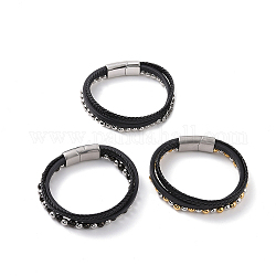 Bracelets multi-rangs en microfibre, bracelets en cordon tressé pour hommes femmes, avec 304 fermoirs magnétiques en acier inoxydable et perles, couleur mixte, 8-1/2 pouce (21.5 cm)