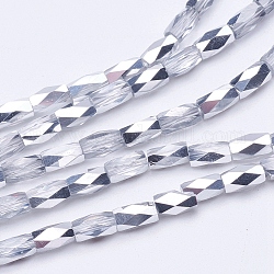 Chapelets de perles en verre transparent électrolytique, facette, colonne, Plaqué Argent, 5x3mm, trou: 0.5mm, environ 100 pcs/chapelet, 19.4 pouces