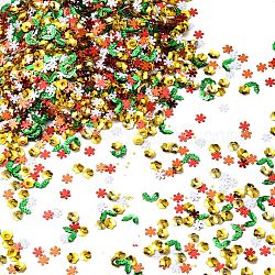 クリスマステーマのプラスチックスパンコールビーズ  ミシンクラフト装飾  花/雪の結晶/ヒイラギの葉  ミックスカラー  4.5~5x4.5~7x0.2~0.8mm  穴：0.8~0.9mm  約92500個/500g