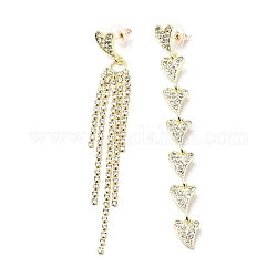 Crystal Rhinestone Heart Tassel Asymmetrical Earrings with 925 Sterling Silver Pins, Alloy Long Dangle Stud Earrings for Women, Light Gold, 97~98mm, Pin: 0.8mm
