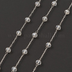 Chaînes de perles rondes en verre, avec accessoires en 304 acier inoxydable, non soudée, avec bobine, clair, 3x3.5mm, environ 16.40 pied (5 m)/rouleau