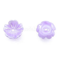 Tapas de abalorios de perlas de imitación de resina, 5-pétalo, flor, lila, 7.5x8x2.5mm, agujero: 1 mm