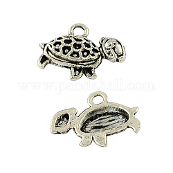 Tibetan Style Alloy Tortoise/Tortoise Charms, Cadmium Free & Lead Free, Antique Silver, 13x17x3mm, Hole: 2mm, about 1428pcs/1000g