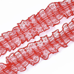 Bordure en dentelle d'organza, ruban plissé / double volant, rouge, 45~50mm, 30 m / bundle