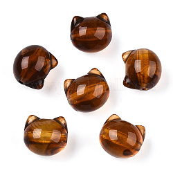 Transparent Acrylic Beads, Cat, Saddle Brown, 11x12x10.5mm, Hole: 1.8mm