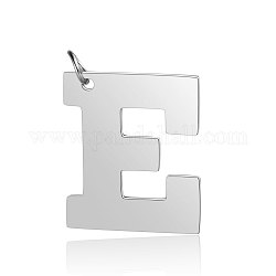 201 Stainless Steel Pendants, Letter, Stainless Steel Color, Letter.E, 29.5x25x1.5mm, Hole: 4.5mm