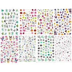 Nagel-Aufkleber-Set, Blumenblatt selbstklebende Nailart-Zubehör, für frau mädchen diy nail art design, Gemischte Muster, 9.6x6.4 cm, 8 Blatt / Satz