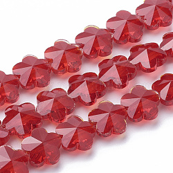 Perle di vetro trasparente, sfaccettato, fiore di prugna, rosso, 10x10x7mm, Foro: 1 mm
