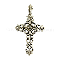 Lega di stile tibetano croce pendenti gotici,  cadmio& piombo libero, argento antico, 38x21x4mm, Foro: 2.5x1.5 mm