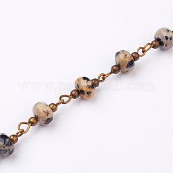 Chaînes à perles jaspe Dalmatien faites à la main, non soudée, pour création de colliers bracelets, avec épingle à œil en laiton, bronze antique, environ 39.37 pouce (1 m)/fil