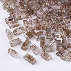 2-Loch transparente Glasperlen, antiker Stil, Rechteck, rosigbraun, 4.5~5.5x2x2~2.5 mm, Bohrung: 0.5~0.8 mm