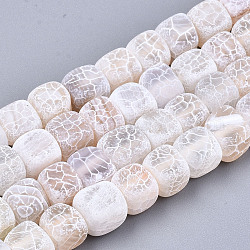 Natural Weathered Agate Beads Strands, Frosted, Dyed, Cube, White, 6~7.5x6~8x6~8mm, Hole: 1.2mm, about 50pcs/strand, 13.58 inch~13.78 inch(34.5cm~35cm)