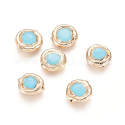 Natural Magnesite Beads, Dyed & Heated, with Golden Plated Brass Edge, Flat Round, 11~12.5x3~4mm, Hole: 0.7mm