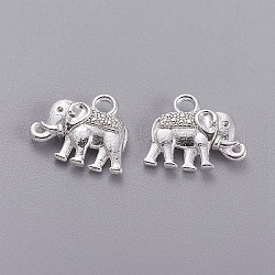 Charms del elefante de la vendimia, Encantos de aleación de estilo tibetano, Sin cadmio y níque y plomo, color plateado, 12x14x2.5mm, agujero: 1 mm
