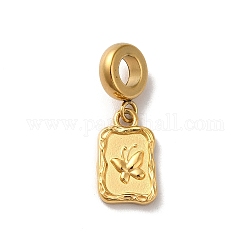 Ion Plating(IP) 304 Stainless Steel European Dangle Charms, Large Hole Pendants, Rectangle with Butterfly Pattern, Golden, 25mm, Pendant: 15x9x2mm, Hole: 4.5mm