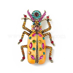 Pin de esmalte de escarabajos con pedrería, insignia de aleación dorada antigua para ropa de mochila, oro, 71.5x48x17mm, pin: 0.8 mm