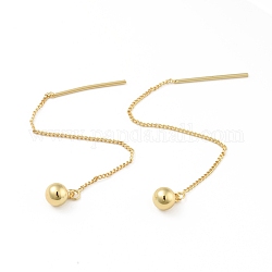 Boucles d'oreilles pendantes à pampilles boule en laiton, fil d'oreille pour les femmes, sans cadmium et sans plomb, véritable 18k plaqué or, 80x1.5mm, pin: 1 mm