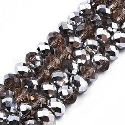 Chapelets de perles en verre transparent électrolytique, demi-argenté, facette, rondelle, tan, 8x6mm, Trou: 1mm, Environ 72 pcs/chapelet, 16.14 pouce (41 cm)