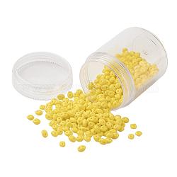 Perle di vetro di vetro ceco, 2-foro, colori opachi, giallo, 5x3.5x3mm, Foro: 0.5 mm, circa 630 pc / scatola