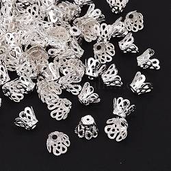 Filigrane Perlenkappen aus Eisen mit mehreren Blütenblättern, silberfarben plattiert, 6.5x8.5 mm, Bohrung: 2 mm